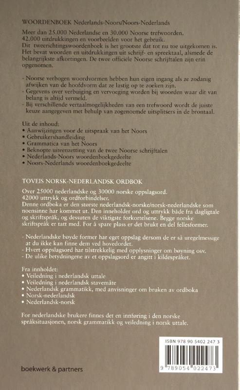 Achterkant van Woordenboek Nederlands-Noors / Noors-Nederlands