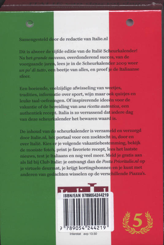 Achterkant van Scheurkalender 2009 Italie