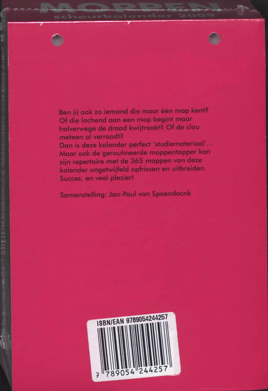 Achterkant van Scheurkalender 2009 Moppen