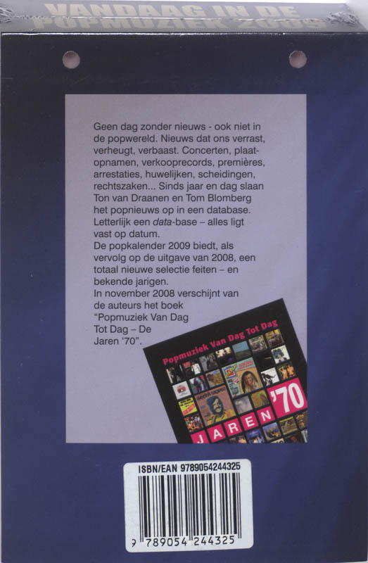 Achterkant van Scheurkalender 2009 Vandaag in de popmuziek