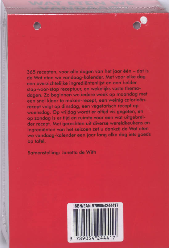 Achterkant van Scheurkalender 2009 Wat eten we vandaag