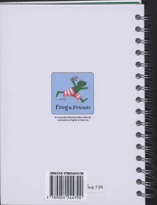 Achterkant van Max Velthuys Kikker creche/oppasboek