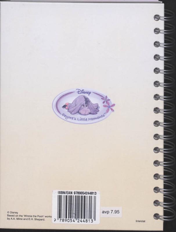 Achterkant van Eeyore creche/oppasboek