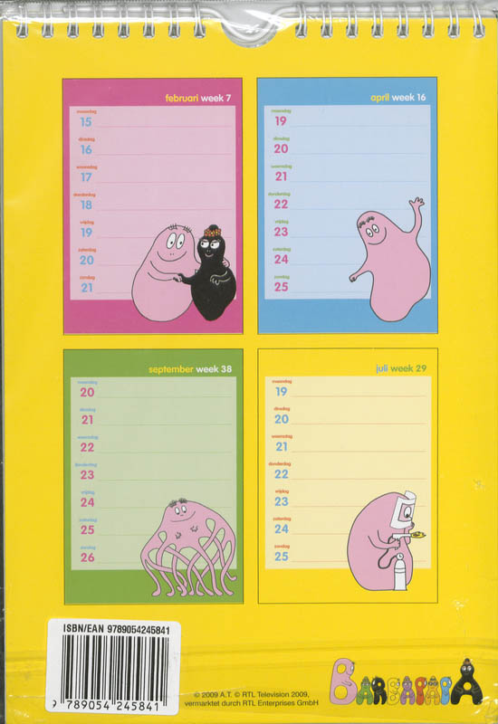 Achterkant van Weekkalender 2010 Barbapapa