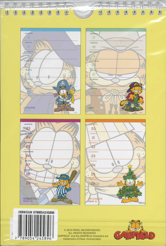 Achterkant van Weekkalender 2010 Garfield