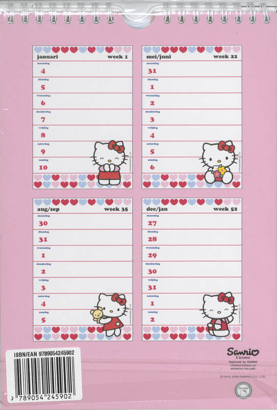 Achterkant van Weekkalender 2010 Hello Kitty