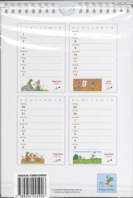 Achterkant van Weekkalender 2010 Kikker