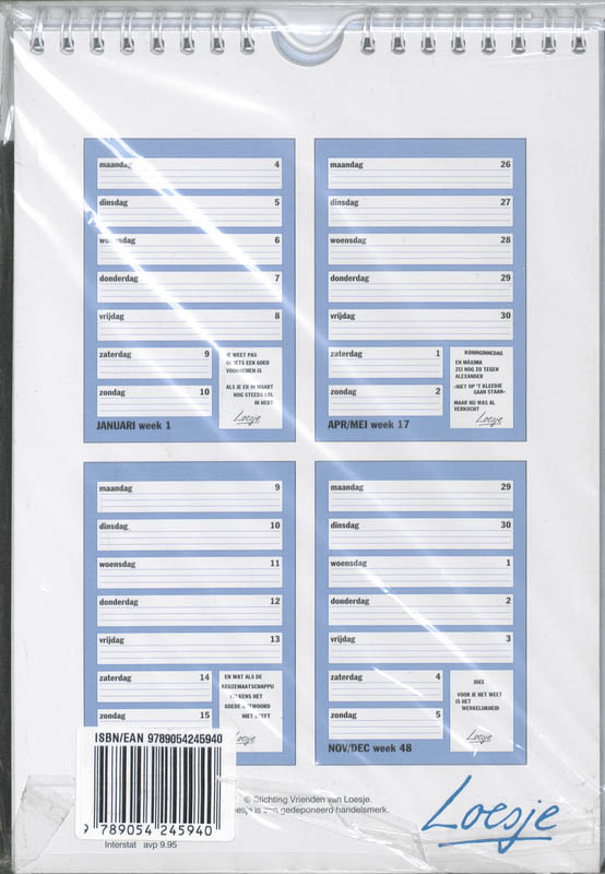 Achterkant van Weekkalender 2010 Loesje