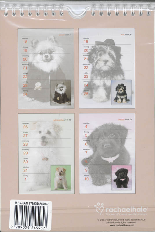 Achterkant van Weekkalender 2010 Rachael Hale Honden