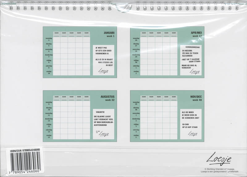 Achterkant van Familieplanner 2010 Loesje