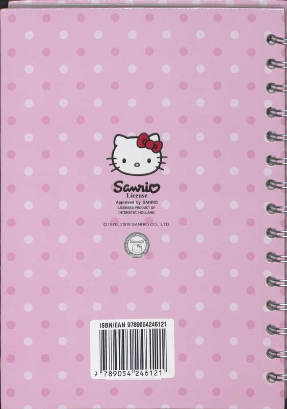 Achterkant van Hello Kitty Creche/oppasboek