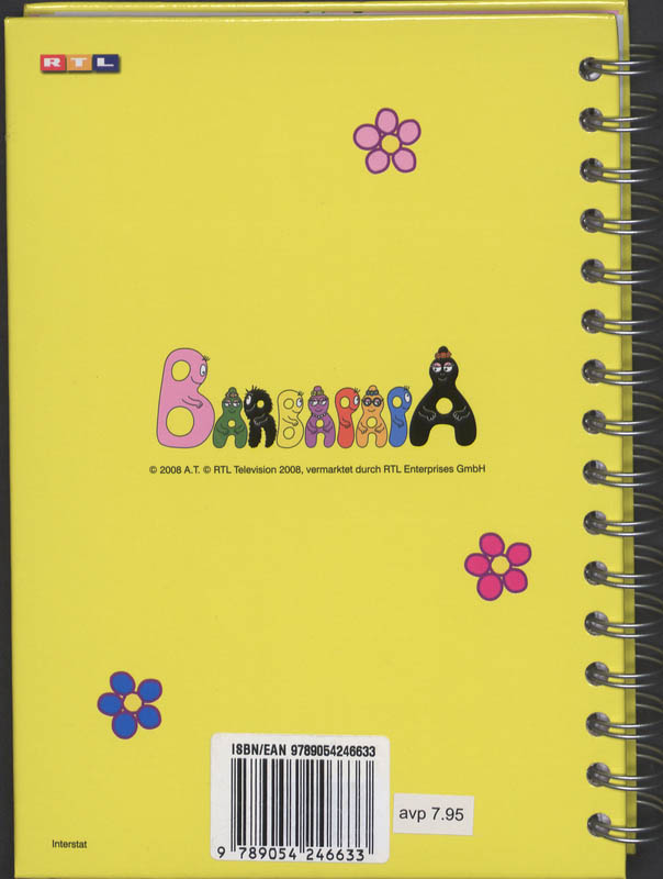 Achterkant van Barbapapa creche/oppasboek
