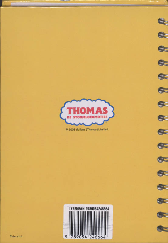 Achterkant van Thomas de Stoomlocomotief creche/oppasboek