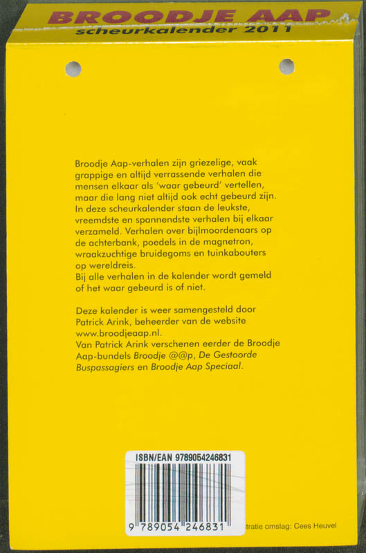 Achterkant van Broodje Aap 365 waargebeurde (?) verhalen scheurkalender 2011
