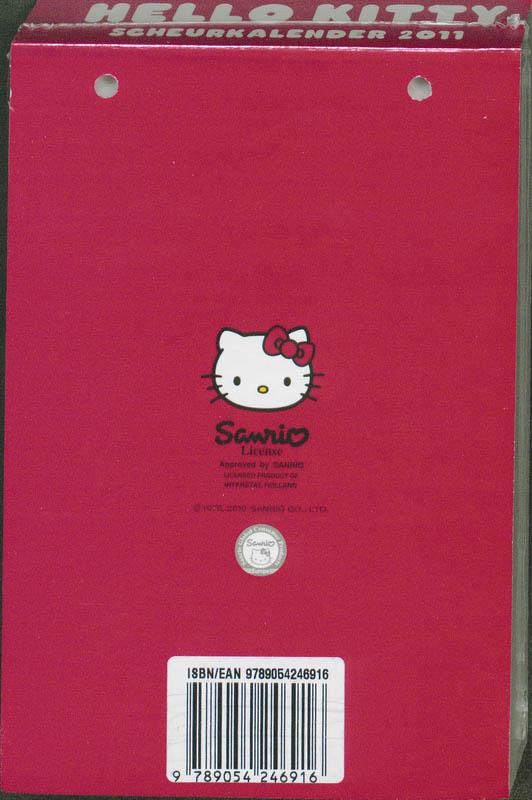 Achterkant van Hello Kitty Scheurkalender 2011
