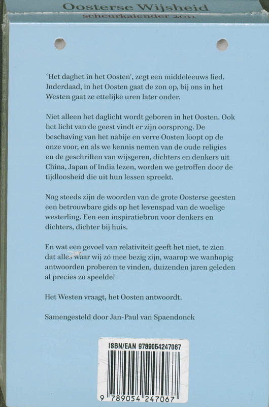 Achterkant van Oosterse Wijsheid Scheurkalender 2011