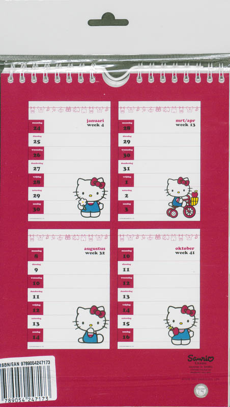Achterkant van Hello Kitty Weekkalender 2011