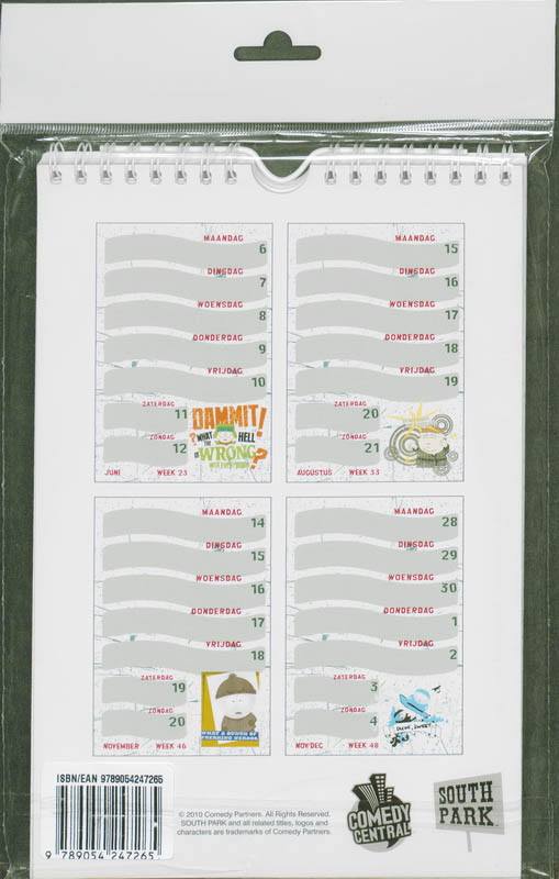 Achterkant van South Park Weekkalender 2011
