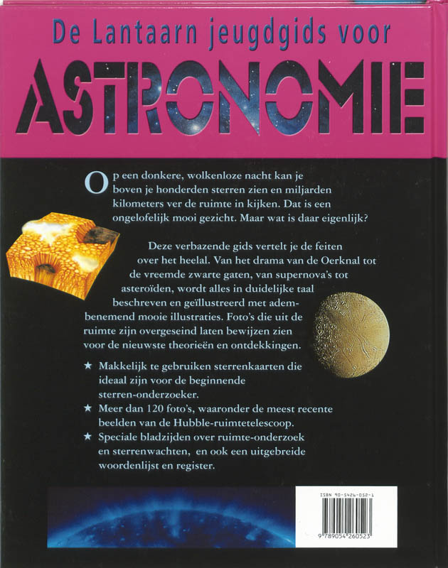 Achterkant van De Lantaarn jeugdgids voor astronomie