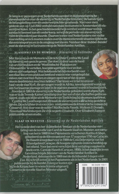 Achterkant van Slavernij en de Memorie / Slaaf en Meester