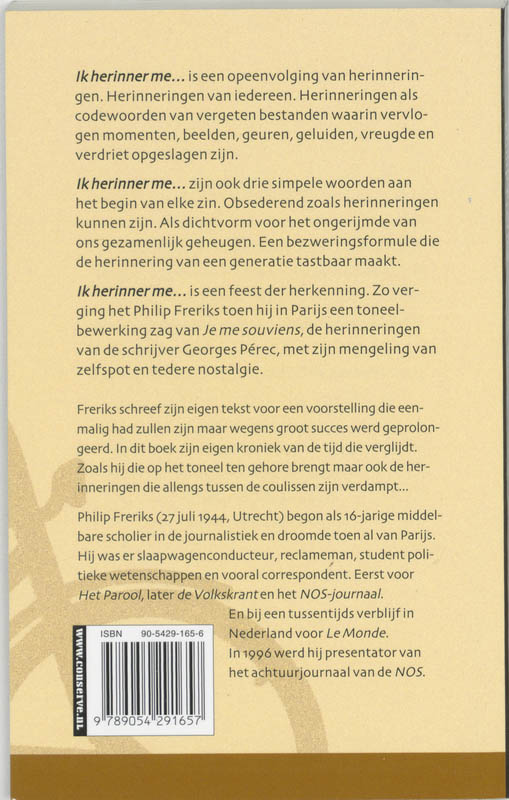 Achterkant van Ik herinner me ...
