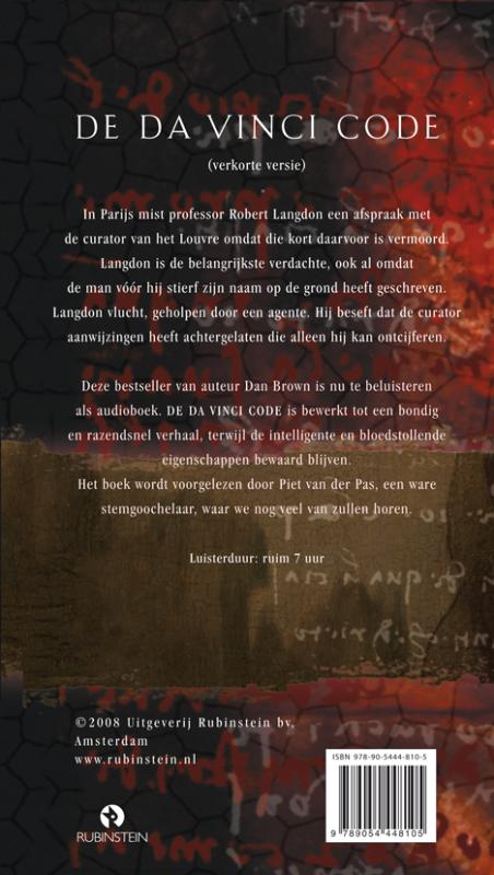 Achterkant van De Da Vinci code