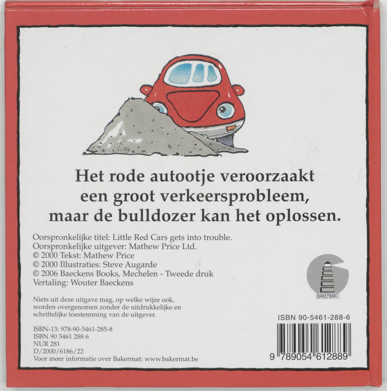 Achterkant van Het rode autootje heeft problemen