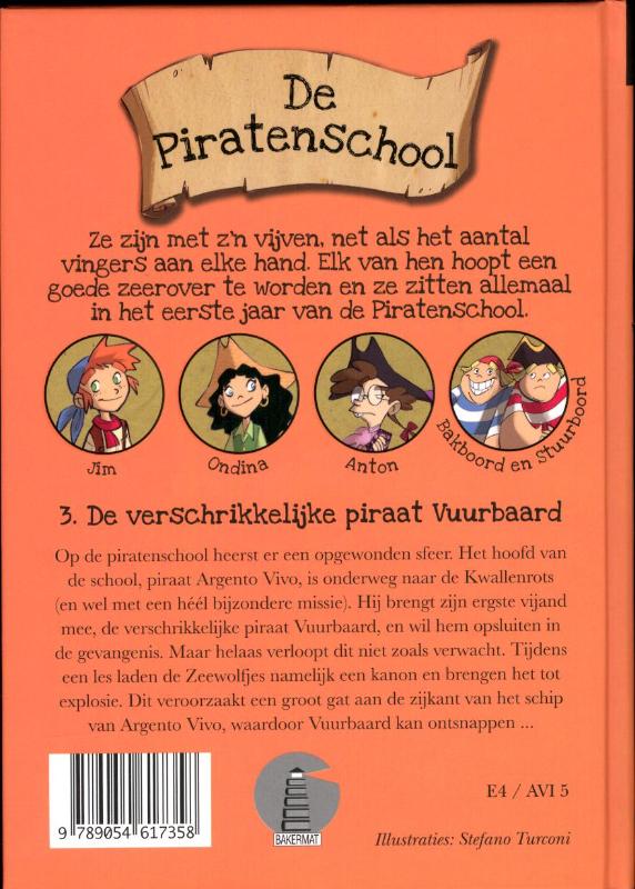 Achterkant van De verschrikkelijke piraat vuurbaard