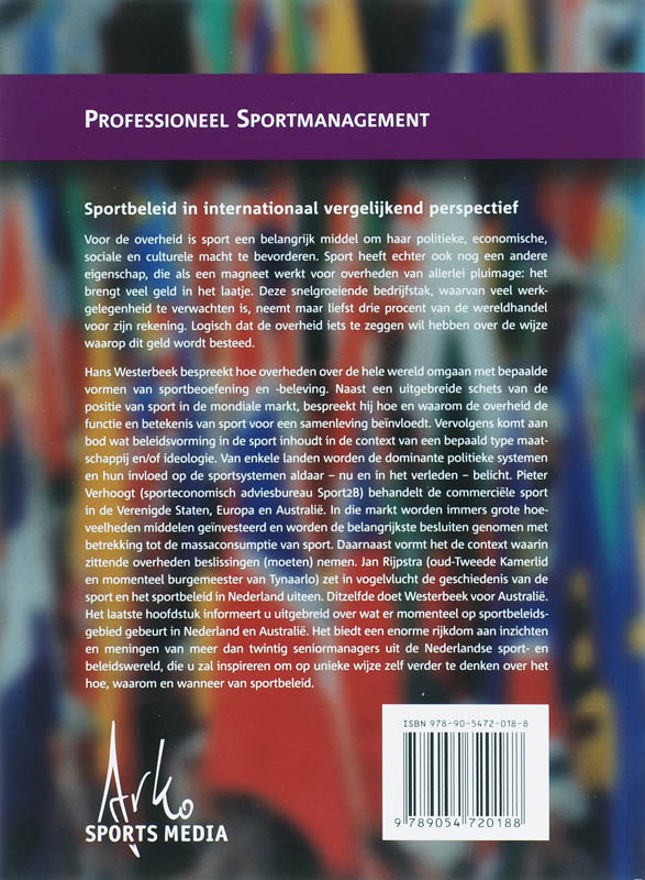 Achterkant van Sportbeleid in internationaal vergelijkend perspectief