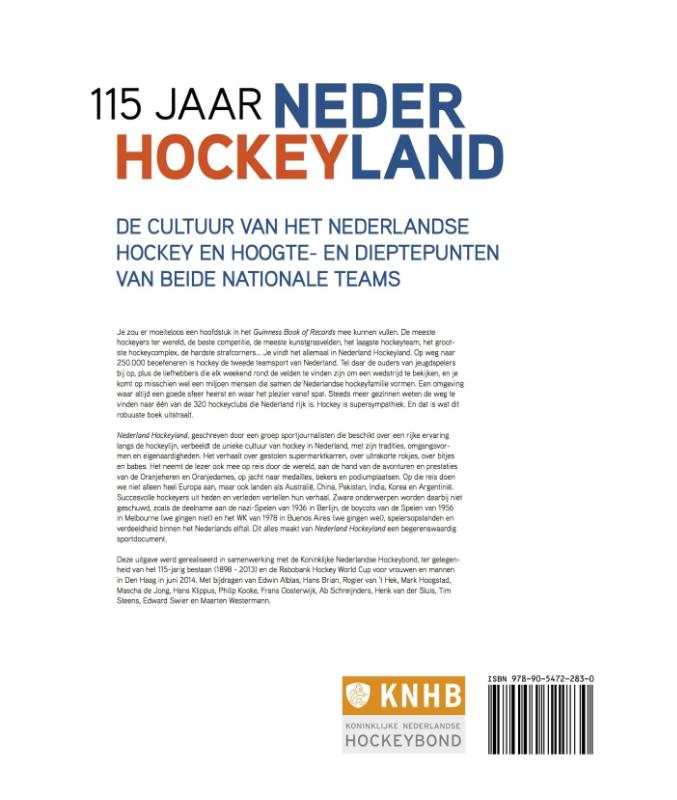 Achterkant van 115 jaar Nederland Hockeyland