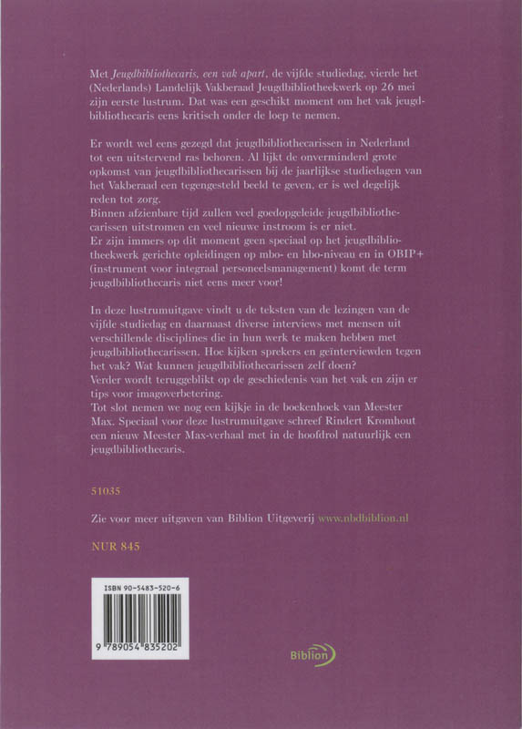 Achterkant van Jeugdbibliothecaris, een vak apart