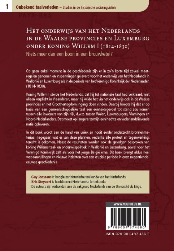 Achterkant van Onderwijs van het nederlands in de Waalse provincies en Luxemburg onder koning Willem I