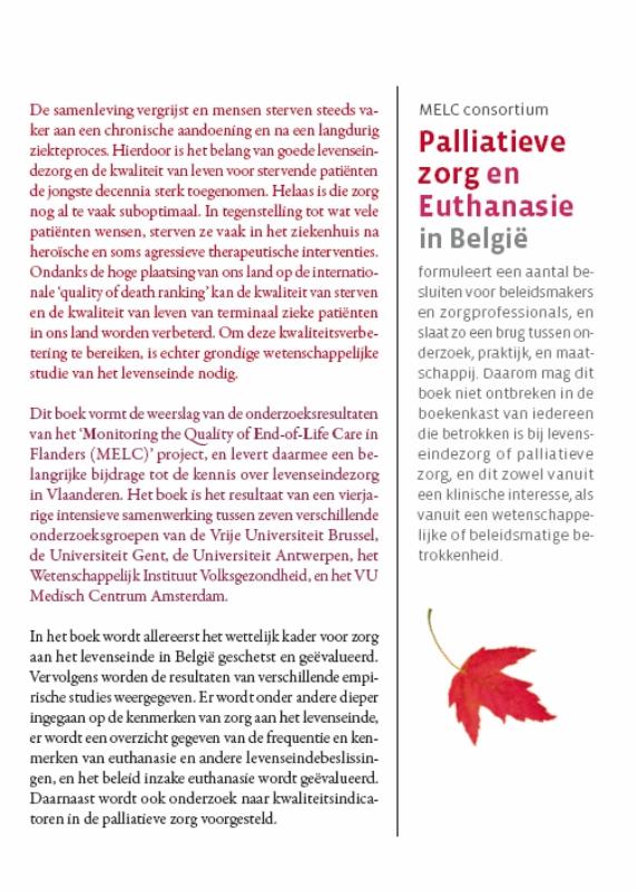 Achterkant van Palliatieve zorg en euthanasie in Belgie