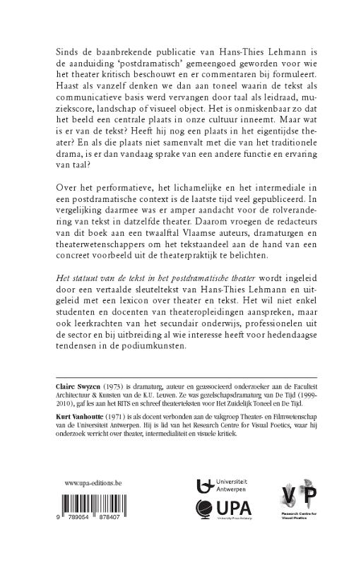 Achterkant van Het Statuut van de tekst in het postdramatische theater