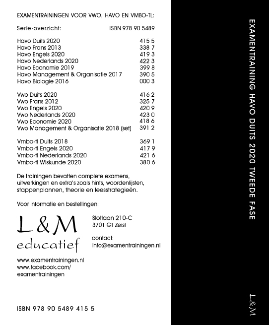 Achterkant van Examentraining Havo Duits 2020