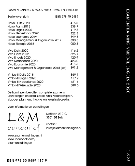 Achterkant van Examentraining Vmbo-tl Engels 2020