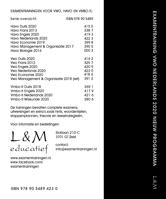 Achterkant van Examentraining Vwo Nederlands 2020