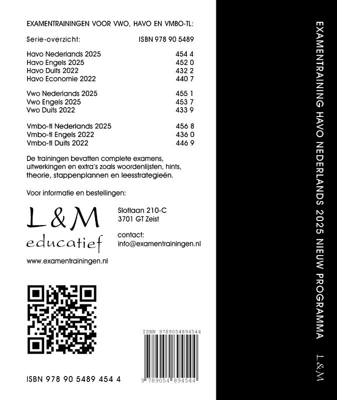 Achterkant van Examentraining Havo Nederlands 2025