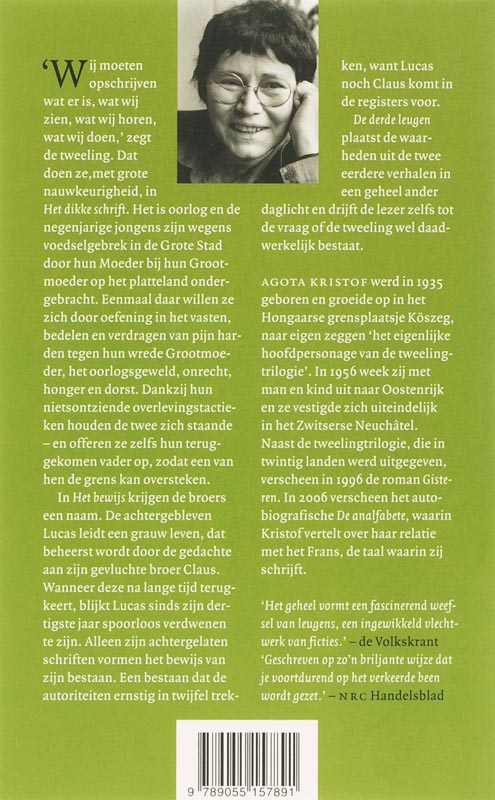 Achterkant van Het Dikke schrift / Het Bewijs / De Derde leugen