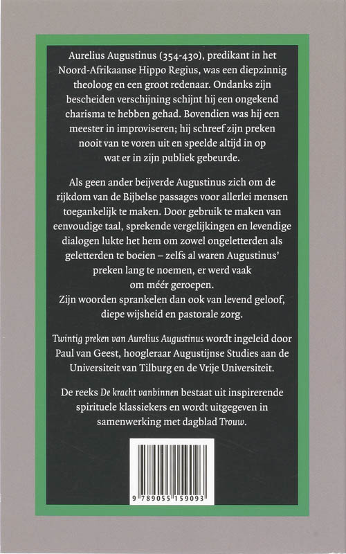 Achterkant van Twintig preken van Aurelius Augustinus