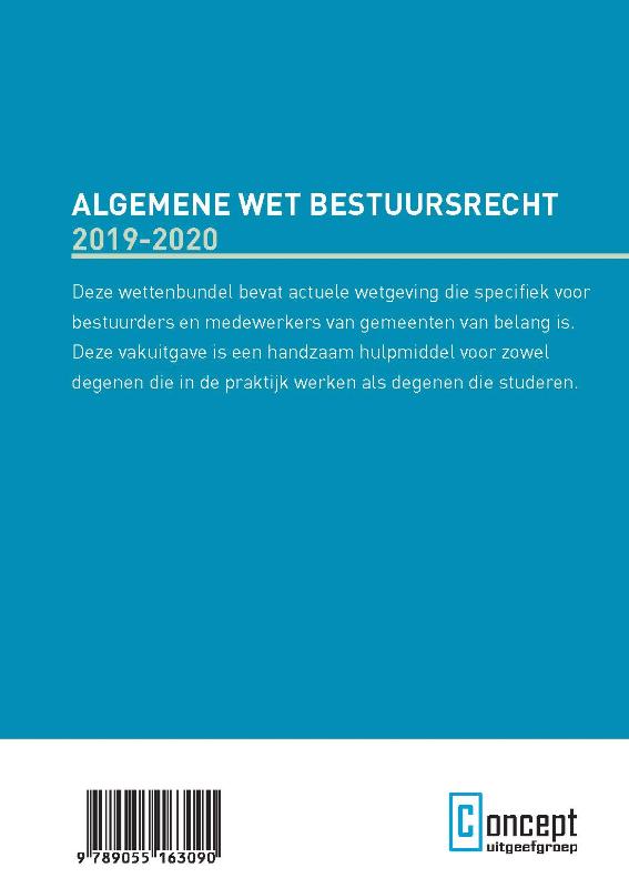 Achterkant van Algmeen Wet Bestuursrecht 2019-2020