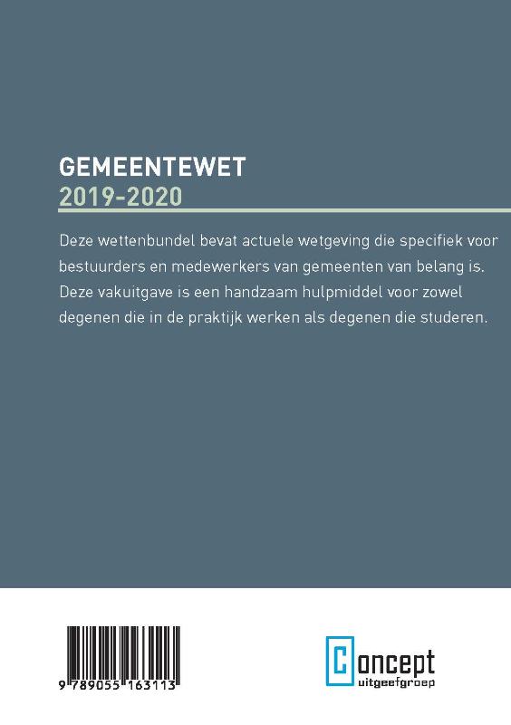 Achterkant van Gemeentewet 2019-2020