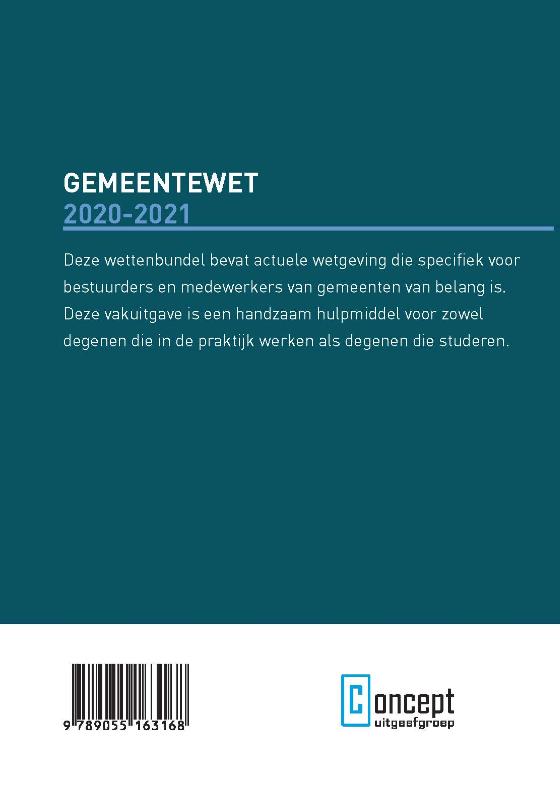 Achterkant van Gemeentewet 2020-2021