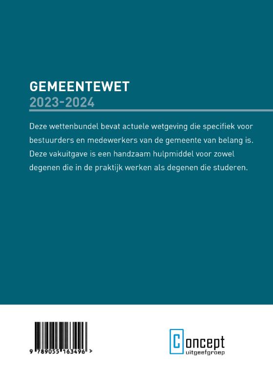 Achterkant van Gemeentewet 2023-2024