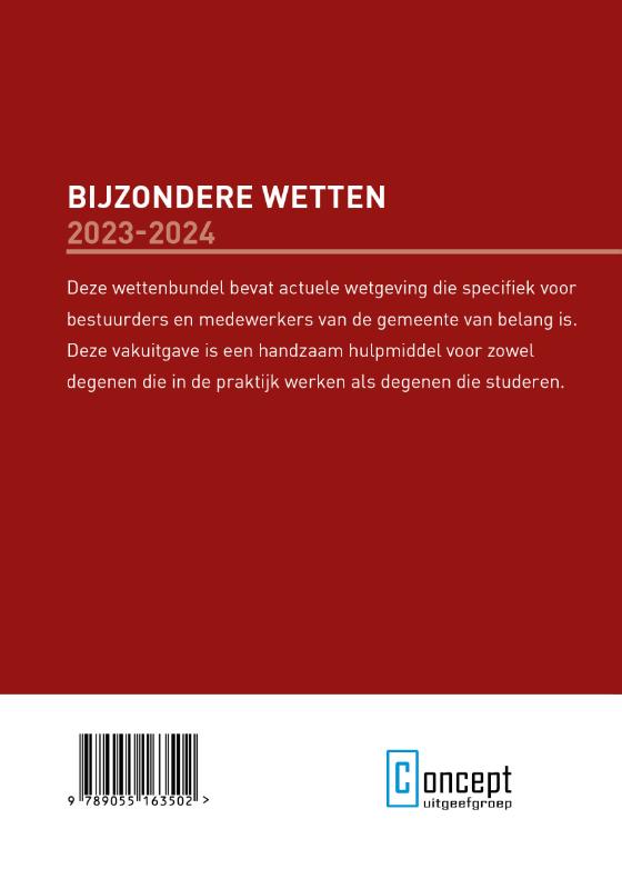 Achterkant van Bijzondere Wetten 2023-2024