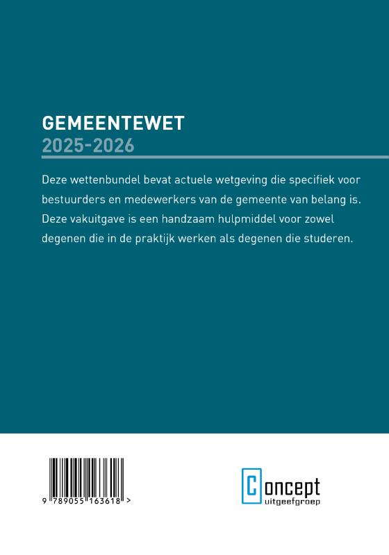 Achterkant van Gemeentewet 2025-2026