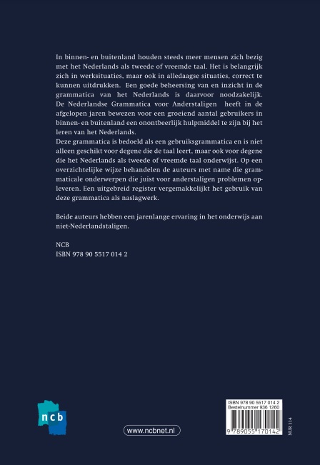Achterkant van Nederlandse grammatica voor anderstaligen