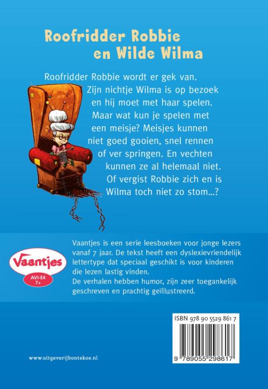Achterkant van Roofridder Robbie en wilde Wilma