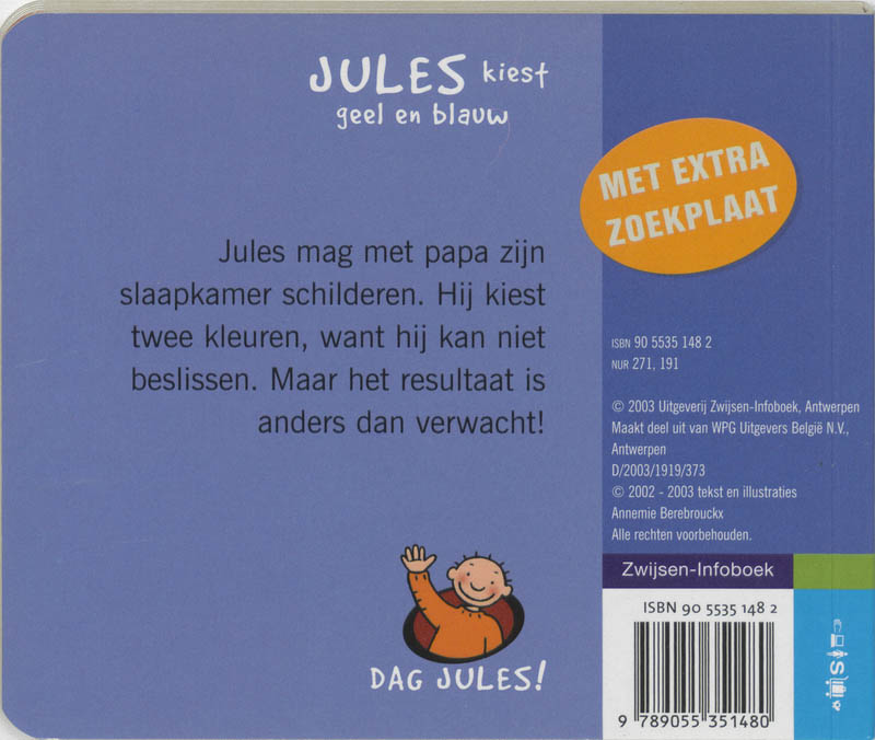 Achterkant van Jules kiest geel en blauw