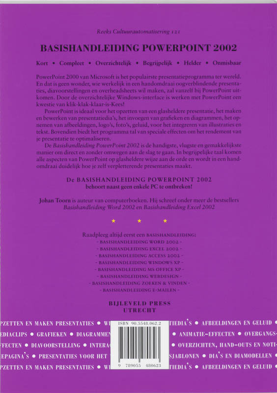 Achterkant van Basishandleiding PowerPoint 2002